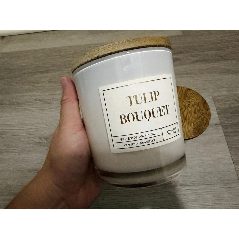 Set of 2 Briteside Wax Co Soy Candles Tulip Bouquet & Prosecco Rose 11oz
